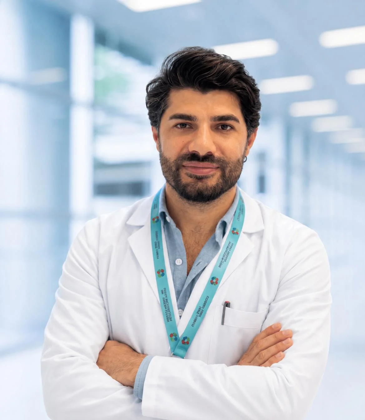 Op. Dr. Harun Tekin — Antalya'da görev yapan Plastik, Rekonstrüktif ve Estetik Cerrahi Uzmanı doktorun beyaz önlüklü profesyonel portresi
